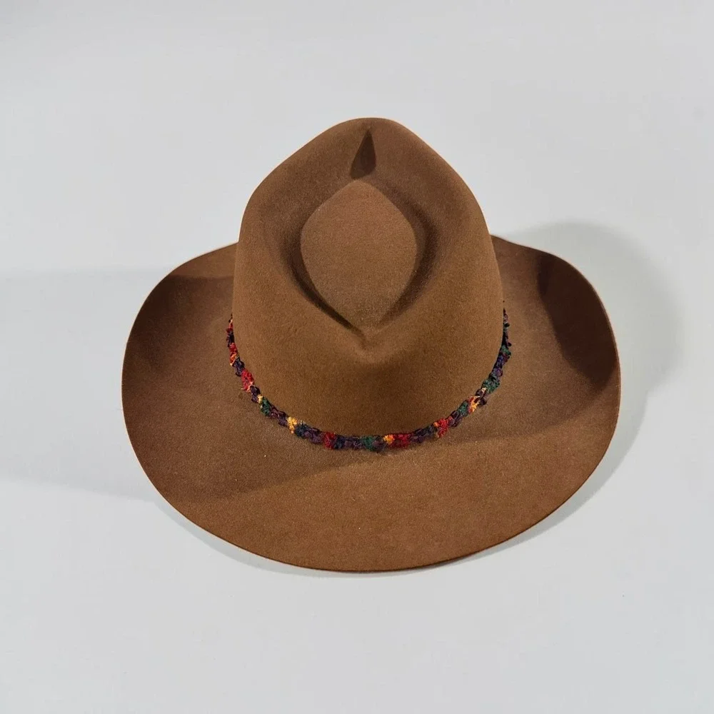 M.J. Von Zaskin Milwaukee Brown Wool Felt Fedora Hat Woven Floral Band Vintage